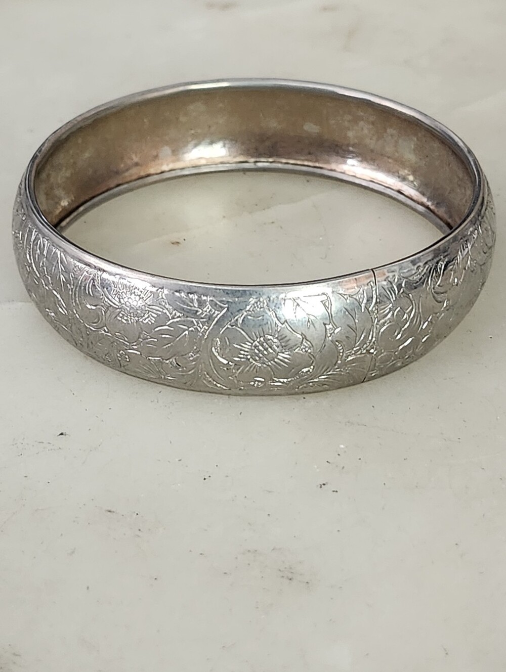 Silver Floral Engraved Women’s Bangle Bracelet